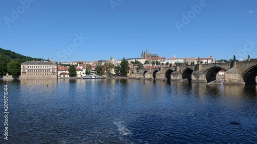 City skyline of Prague with Charles Bridge on Vltava River in Czechia (Czech Republic).
