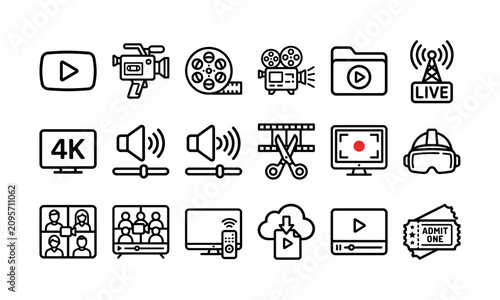 Multimedia Media Communication Outline Vector Icons Set