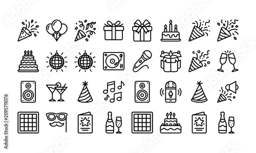 Party Celebration Outline Vector Icons Collection