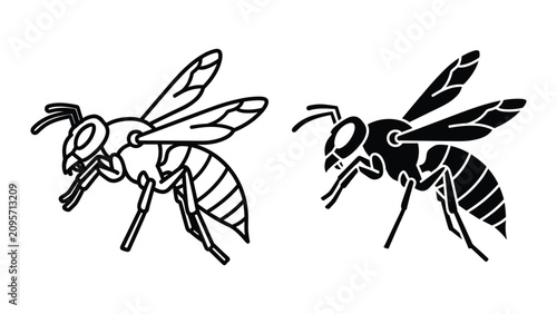 Tableau sur toile Wasp or hornet icon, vector illustration of a stinging insect, side view of a fl