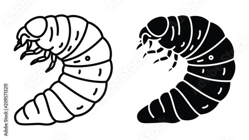 Fotografie Set of two grub worm icons, outline and silhouette style, vector illustration of