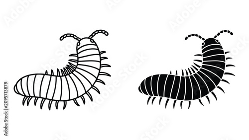 Tableau sur toile Millipede icon set, vector illustration of a segmented insect with many legs, si