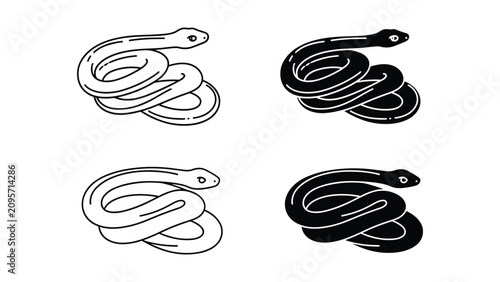 Bild auf Leinwand Set of snake icons, hand drawn vector illustration of coiled snakes in outline a