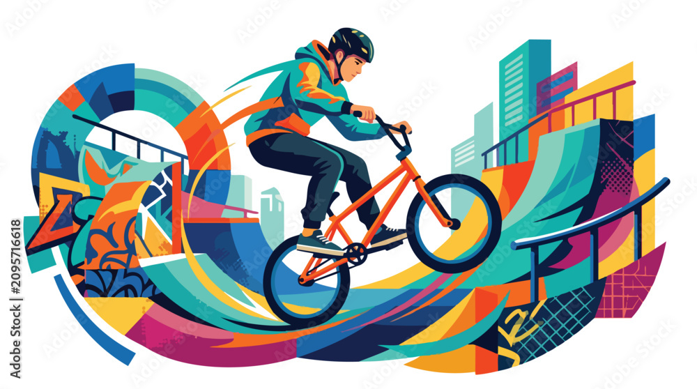 Obraz premium A young cyclist performing an active bmx stunt on a bicycle.