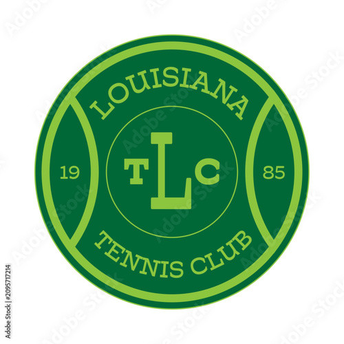 A flat, minimalist vector emblem of the Louisiana Tennis Club, featuring a circular tennis ball design, the monogram 