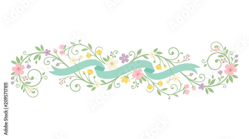 Floral border with green ribbon