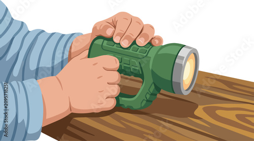 Canvastavla A child safely uses an ergonomic flashlight, demonstrating proper handling