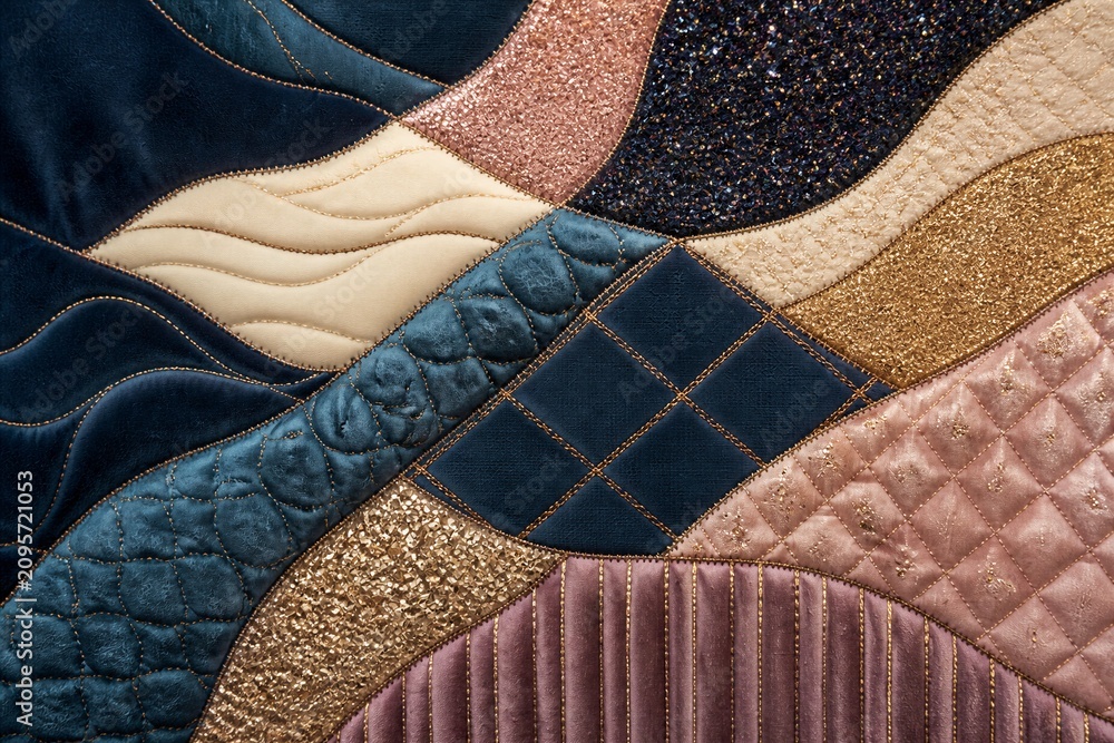 Obraz premium Quilted fabric patchwork with metallic and velvet textures