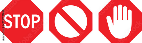 Red stop and prohibition icons set with hand gesture