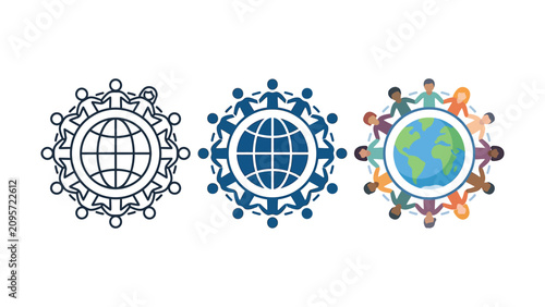 Global unity illustration featuring diverse people holding world graphic design