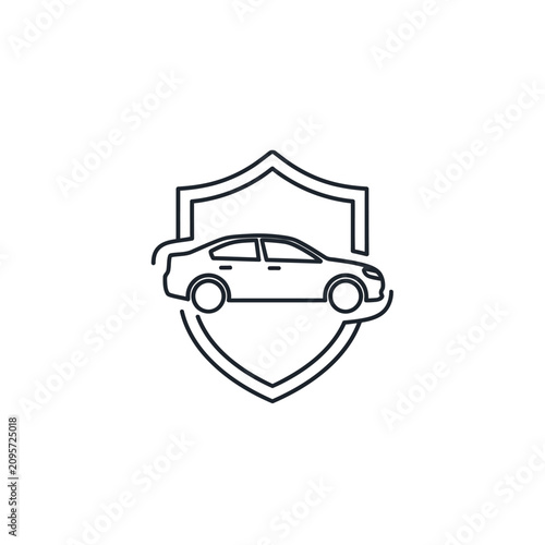 Minimalist car insurance icon with shield and sedan outline