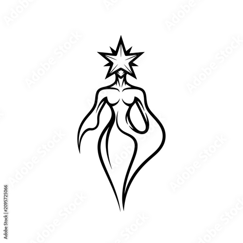 Minimalist celestial goddess logo with star head on white background