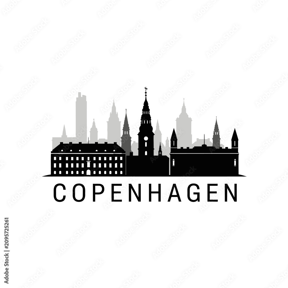 Fototapeta premium Copenhagen Skyline Silhouette: Iconic Danish Cityscape, Vector Illustration