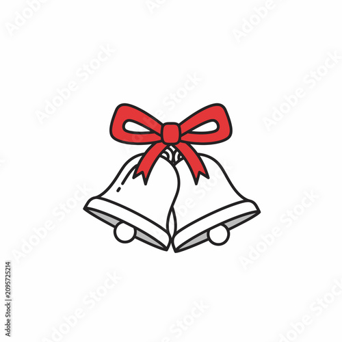 Minimalist Christmas bells icon with red ribbon bow