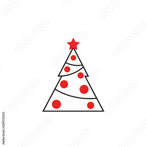 Minimalist Christmas tree icon with red ornaments and star