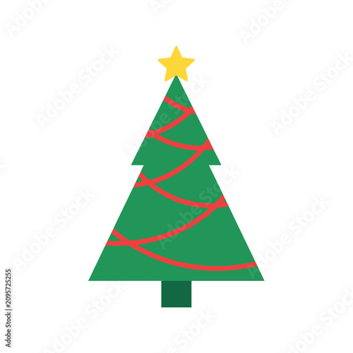 Minimalist Christmas tree illustration with star and red garland