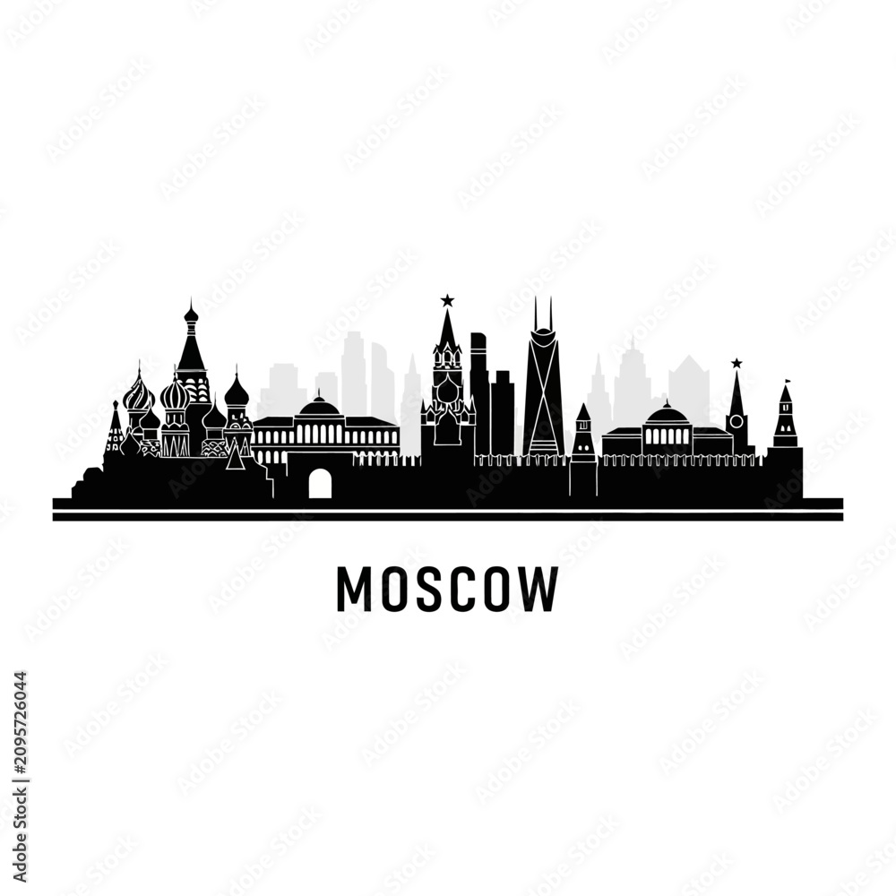 Fototapeta premium Moscow City Skyline Silhouette in Black and White