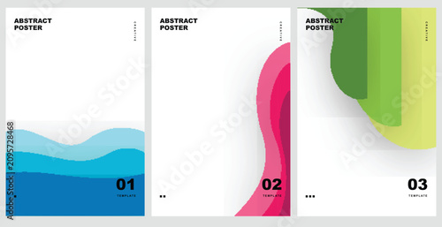 Set of three minimal abstract posters with colorful shapes