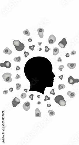 Silhouette of a human head surrounded by abstract organic shapes, suggesting thoughts or ideas.