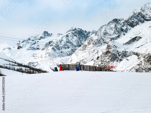 ski slopes in the mountains of Chamonix winter resort, French Alps