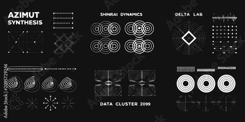 Canvas Print Futuristic Branding Elements White Vector Illustrations On Black Background