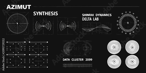 Tableau sur toile Geometric patterns and shapes futuristic vector illustration on black background