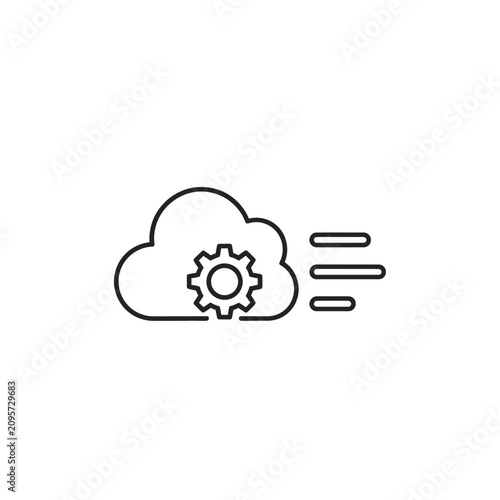 Minimalist cloud computing gear icon with data lines