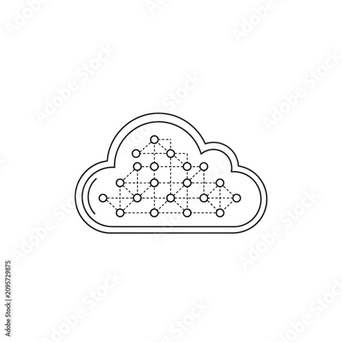 Minimalist cloud computing network icon on white background