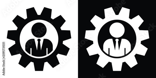 Foto Male user or employee avatar silhouette enclosed in a mechanical gear wheel