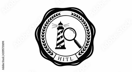 Lighthouse and magnifying glass symbol for discovery and guidance