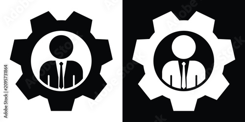 Фотография Male user or employee avatar silhouette enclosed in a mechanical gear wheel