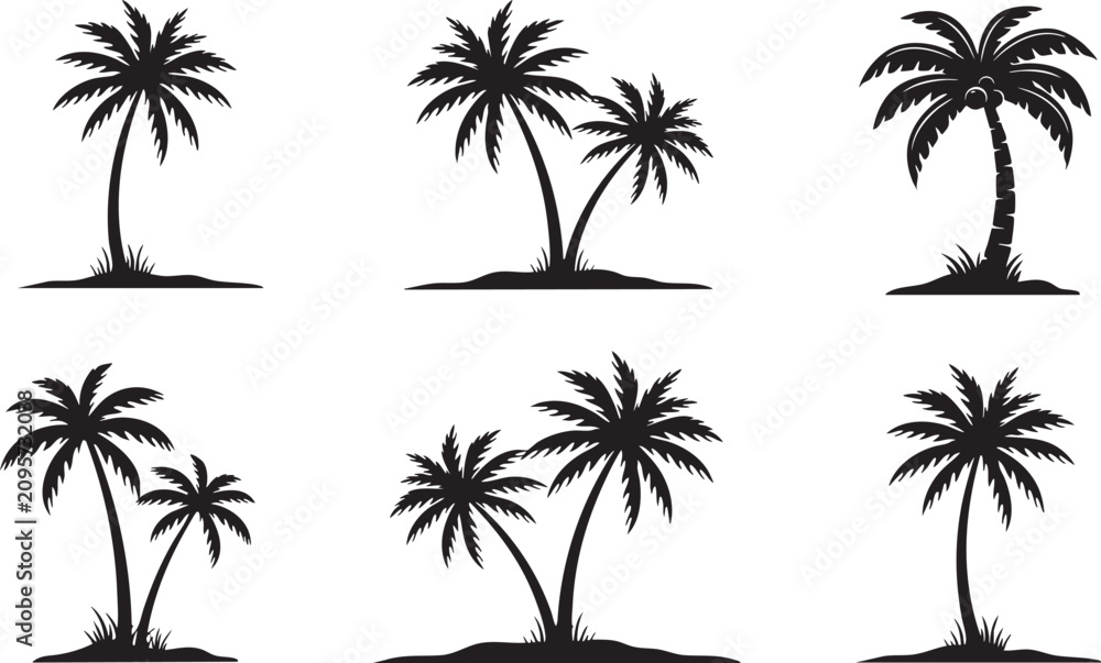 Fototapeta premium Three palm trees on flat ground Vector