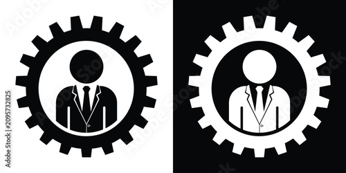 Фотография Male user or employee avatar silhouette enclosed in a mechanical gear wheel