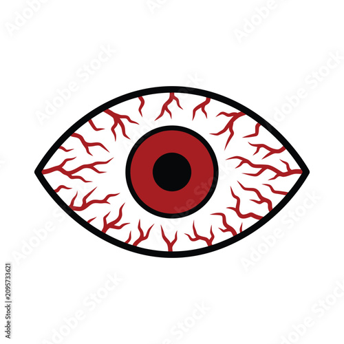 Tableau sur toile An eye with bloodshot sclera and dark pupil, isolated on white, symbolizing medical issues or intense focus