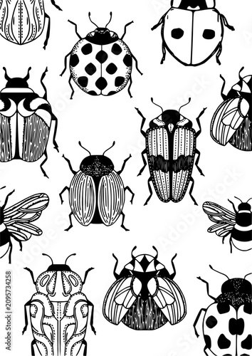 set of black silhouettes of insects