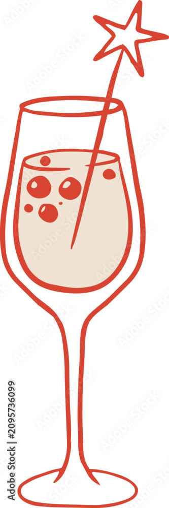Fototapeta premium Vintage champagne or cocktail glass drawing. Hand drawn party drinks vector illustration series for birthdays, weddings, Valentine and New Year celebration designs.