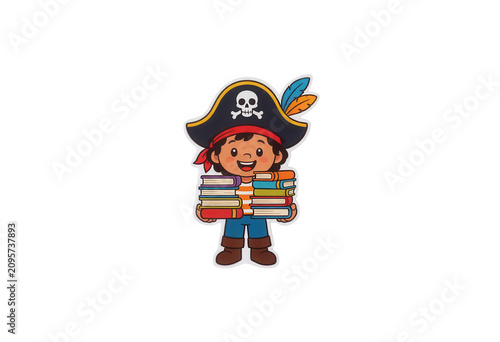 Pirate Child Holding Books Transparent Background
