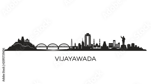 Vijayawada City Skyline Silhouette: Landmark Architecture and Bridge Views