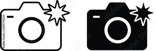 camera with flash icon black and white