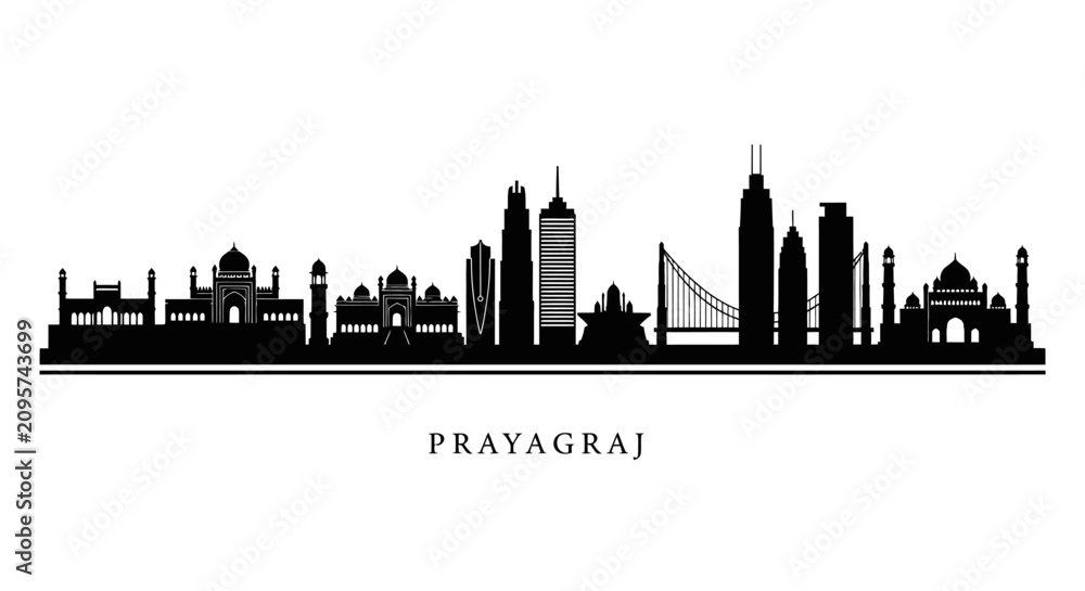 Fototapeta premium Prayagraj Skyline Silhouette - Iconic Landmarks of India