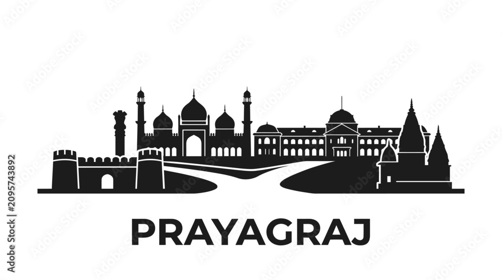 Fototapeta premium Prayagraj India Cityscape Silhouette Skyline Vector Illustration