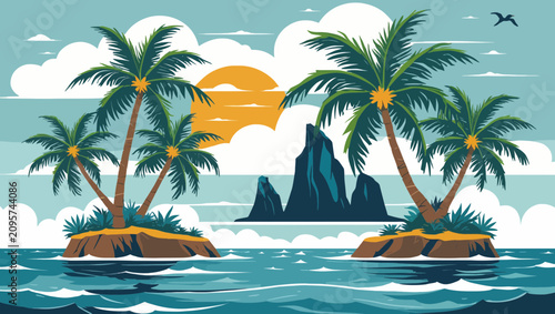 Tropical island with palm trees and ocean
