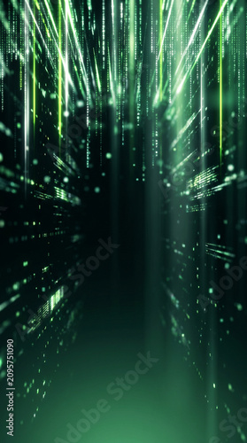 Abstract green digital background with vertical light lines  