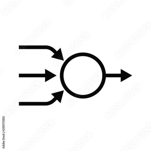 Fotografia Diagram showing three incoming arrows converging into a central circle with one