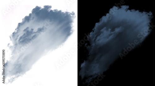 Tableau sur toile Dramatic storm cloud isolated on white and black backgrounds, dark blue moody cu