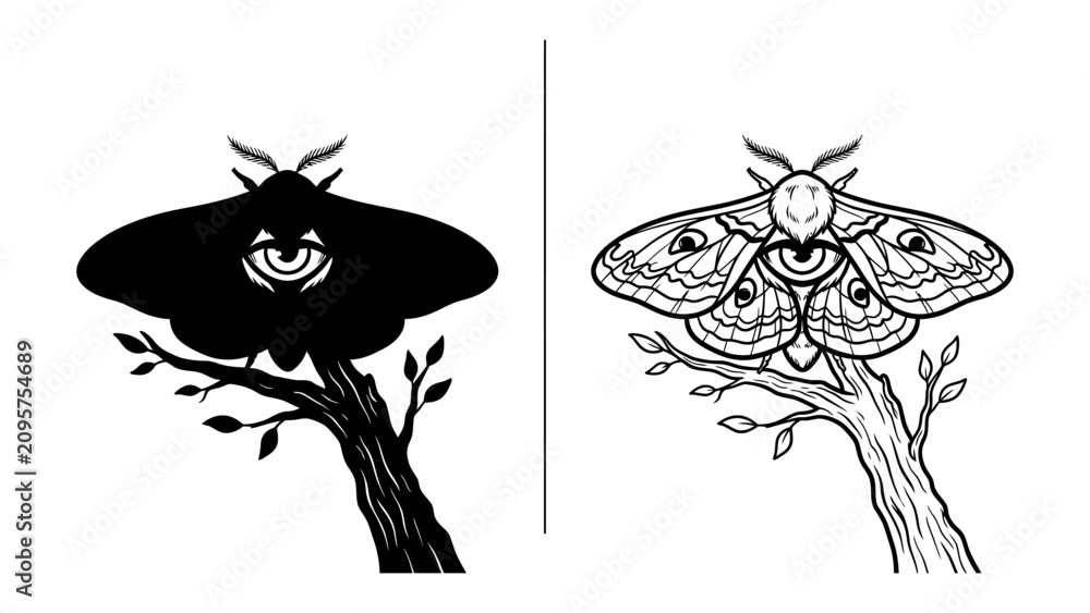 Obraz premium Moth Illustration on Branch