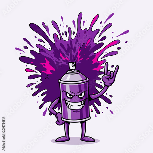 Graffiti Spray Can Character with Purple Paint Splash 3.