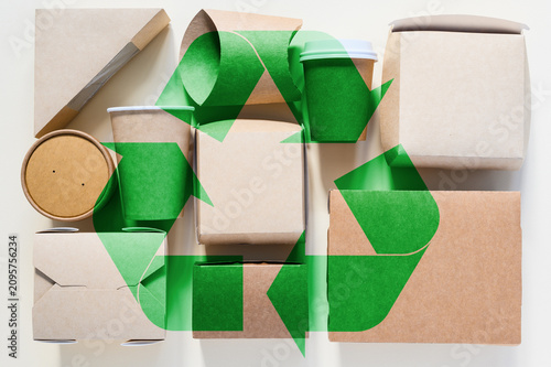 Recycling. Eco-friendly tableware and food packaging.