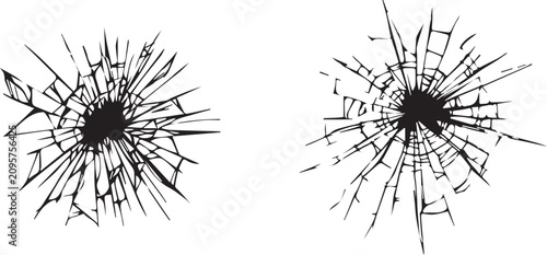 Картината върху платно Broken glass from impact with black hole in the middle