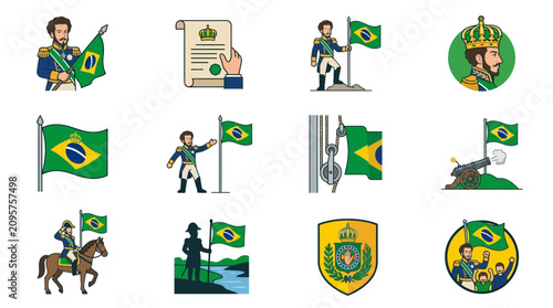 Foto Collection of Brazilian Independence Day Icons and Symbols Featuring Historical Figures and National Emblems
